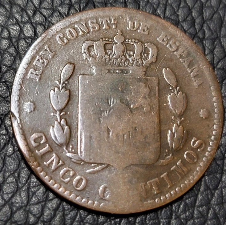 1877 Spain 5 Centimos Coin