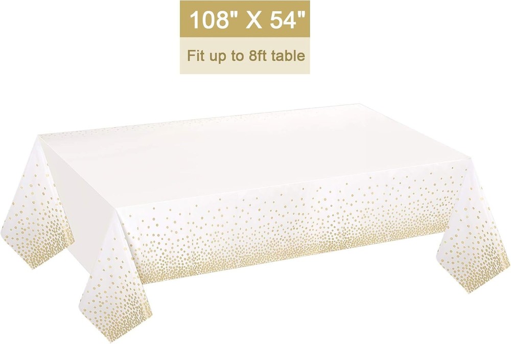 4 Pack White & Gold Dot Plastic Tablecloth Rectangle Tables(54" x 108"