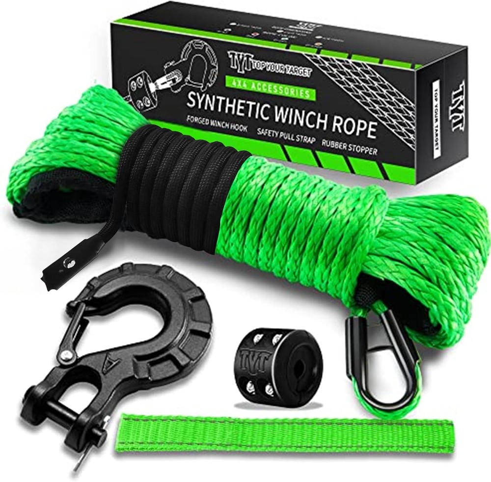 Synthetic Winch Rope Kit - 1/4'' x 50' with 10000 lbs Strength, Protective Sleev