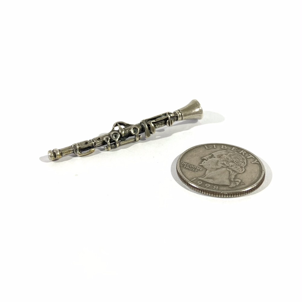 vintage solid silver clarinet miniature , hallmarked italian figurine