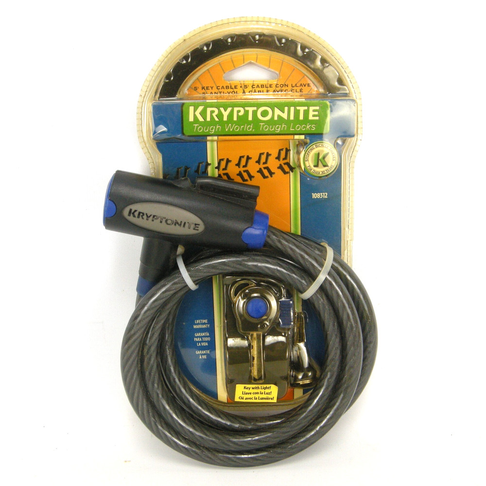 Kryptonite 5' x 12mm Key Cable Bicycle Lock w Light NOS