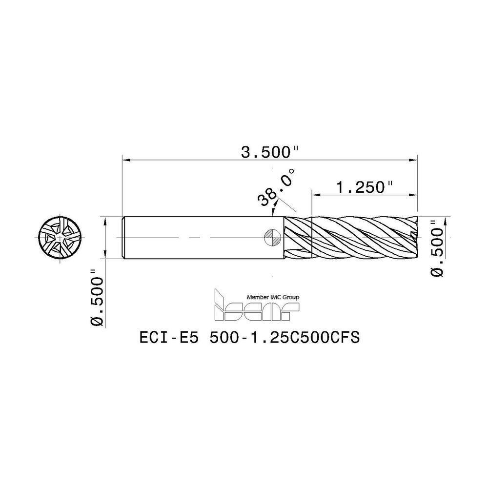 Iscar 1/2" Diam 5 Flute Single End Solid Carbide Corner Chamfer End Mill TiAl...