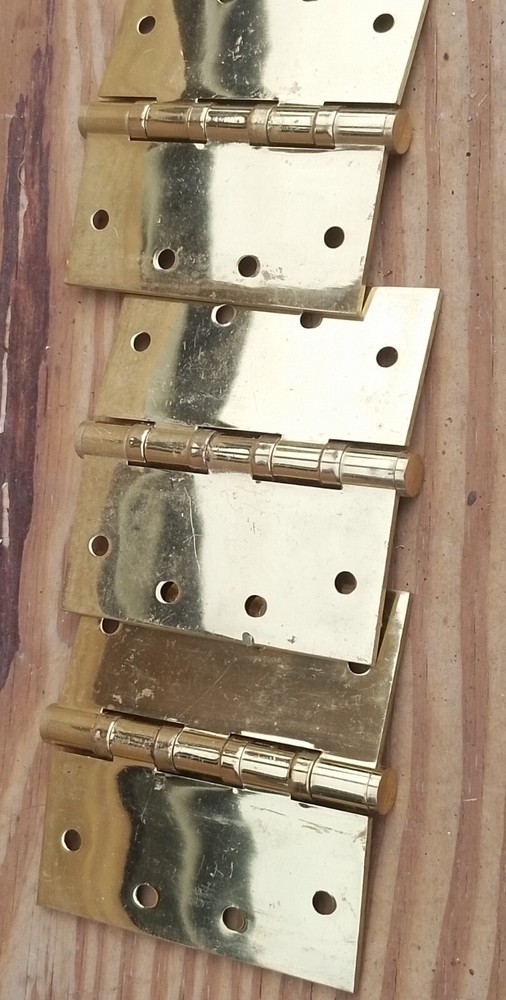 Vintage old & Antique Solid BRASS Set 3 Hinges 4" Heavy Duty