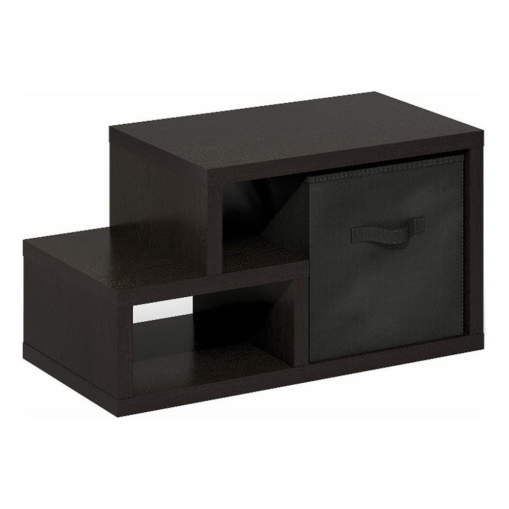 Pemberly Row Contemporary Multipurpose Shelf with Bin in Dark Oak