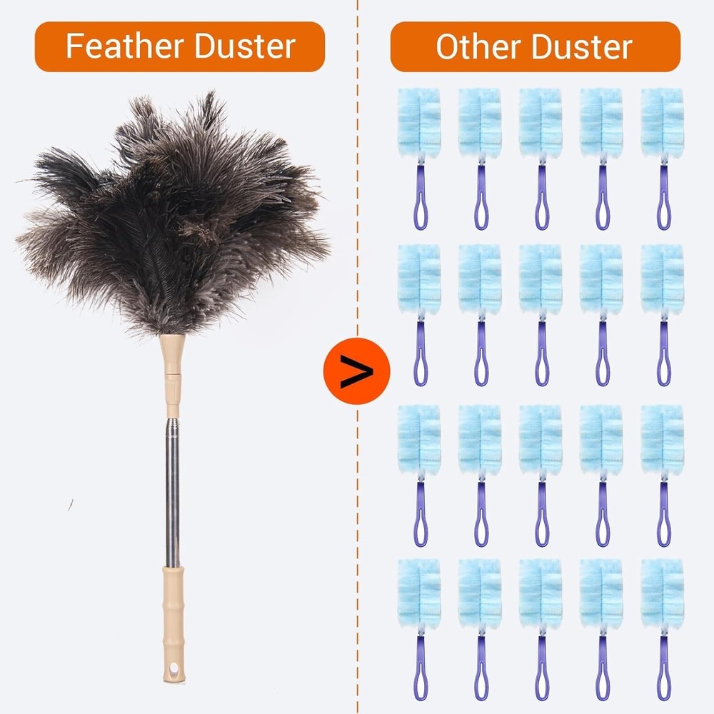 Extendable Ostrich Feather Duster, Natural Ostrich Feathers Long Handle Duste...