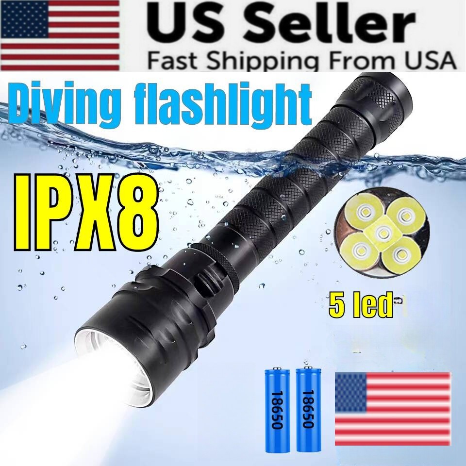 300000LM 5*leds LED Diving Flashlight Scuba Dive Torch Professional Diver Light