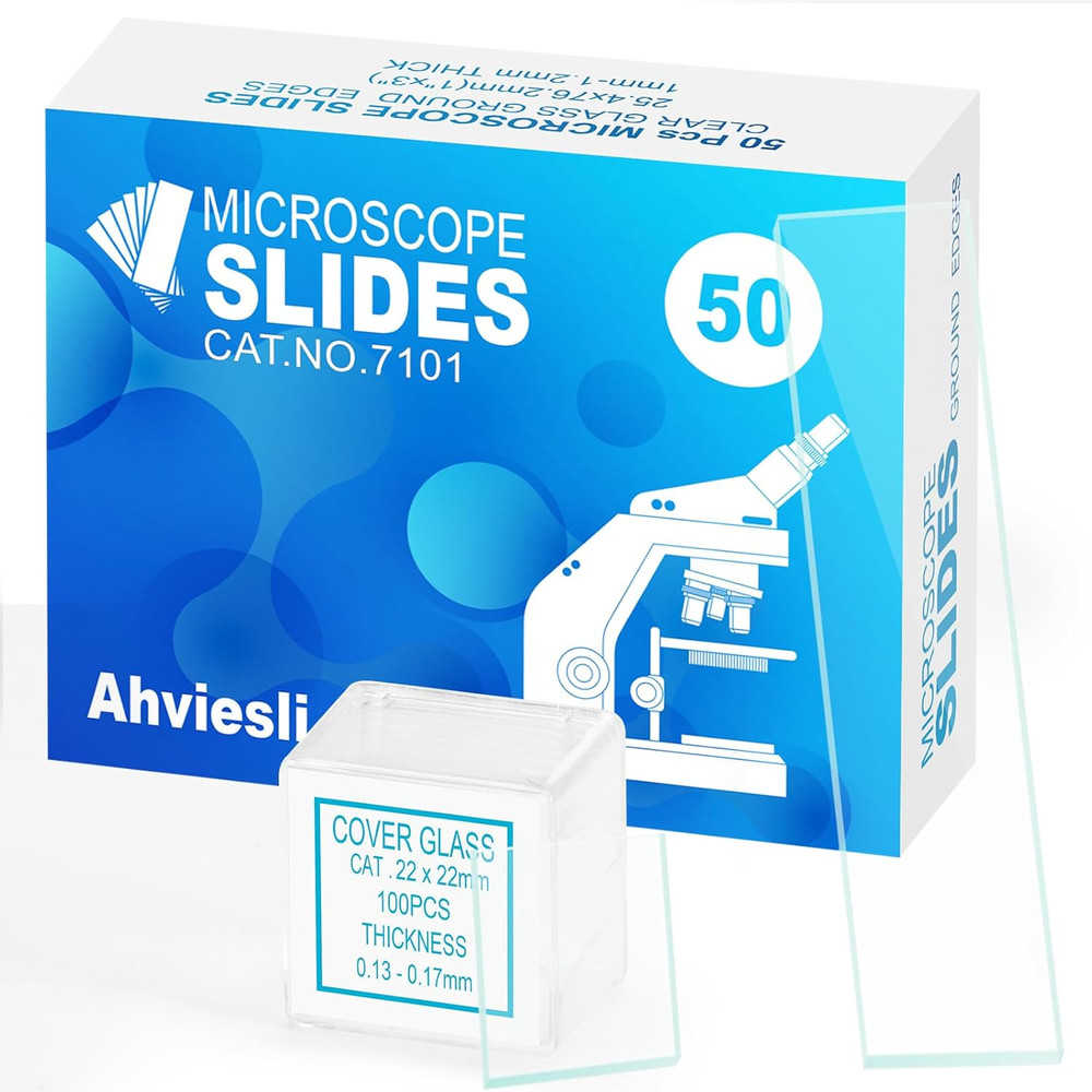Microscope Slides and Covers Kit – 50 Blank Pre-Cleaned Glass Slides for Microsc