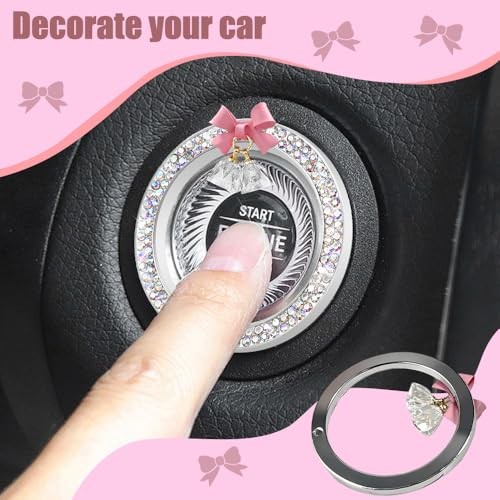 Car Push Start Button Cover Ring, Engine Start Button Cover, Cute Bow Bling Ab