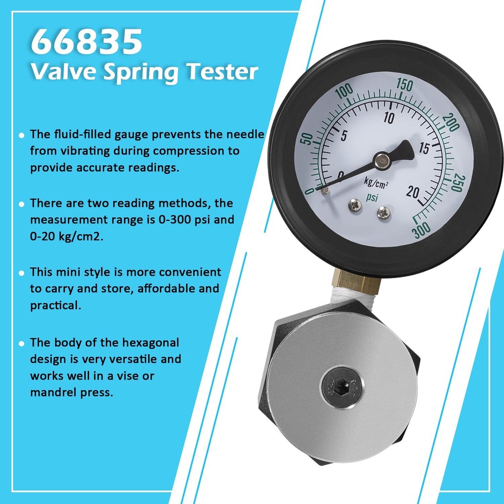 66835 Mini Valve Spring Tester, 300 lb Valve Spring Pressure Guage Tool
