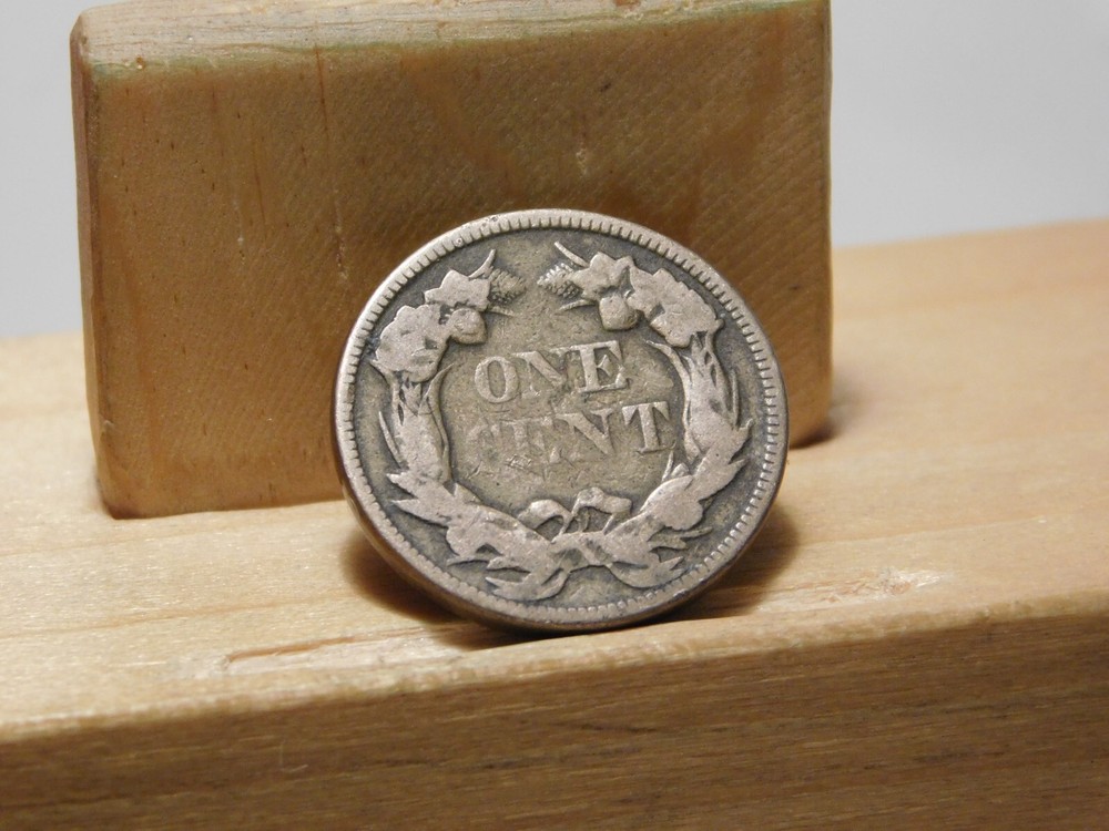 1858 Flying Eagle cent error, lamination across the center