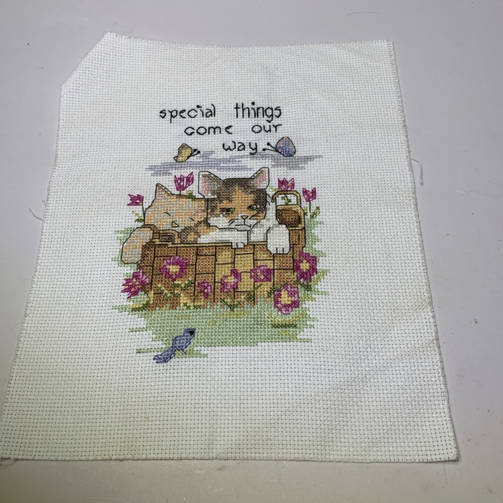 cute 8 x 10 completed Cats Cross stitch