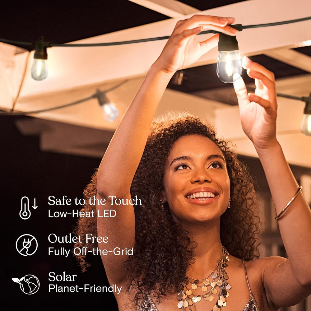 Brightech Ambience Pro Solar Powered Outdoor String Lights -27 Ft Commercial Gra