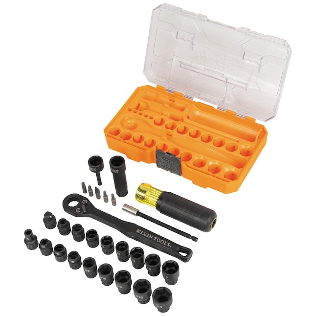 Klein Tools KNECT Essential Pass Through Impact Socket Set, SAE, Metric, 28-Piec