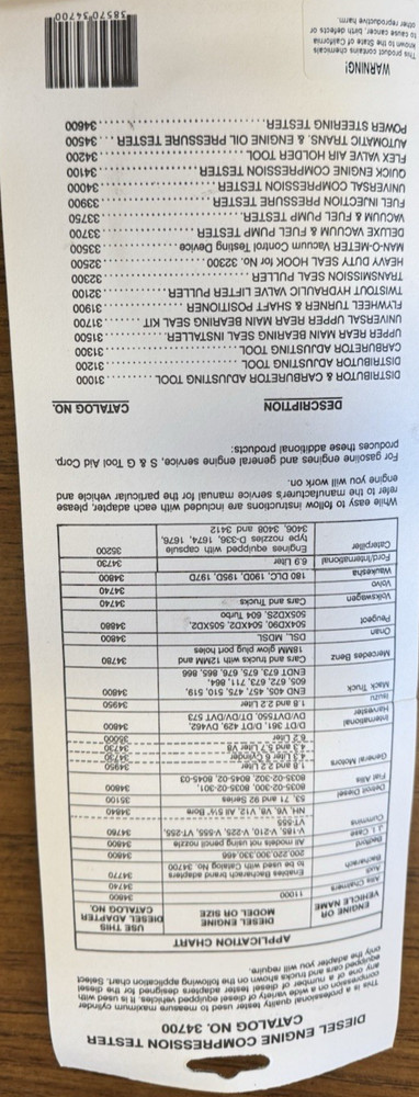 Diesel Engine Compression Test Kit SG Tool Aid 34700