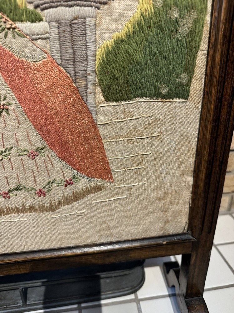 Needlepoint Fireplace Wood Frame Screen, Victorian Theme.