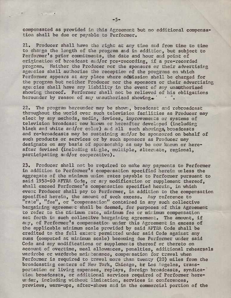 BUDDY HACKETT - ANNOTATED CONTRACT MULTI-SIGNED 12/19/1960