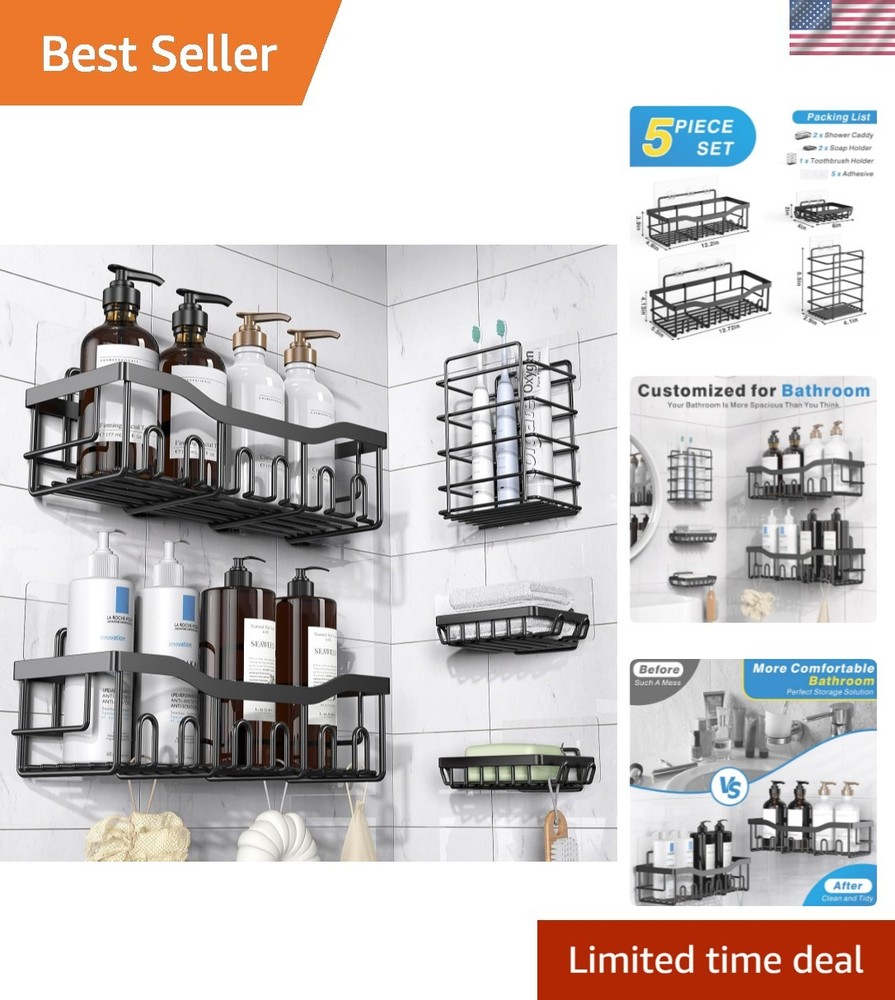 Adhesive Shower Caddy, 5 Pack Rustproof Stainless Steel Bath Organizers With ...