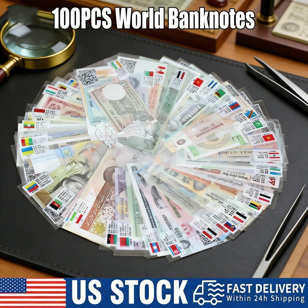 100 Pcs Assorted World Banknotes | Uncirculated Foreign Currency Lot W/ Bonus