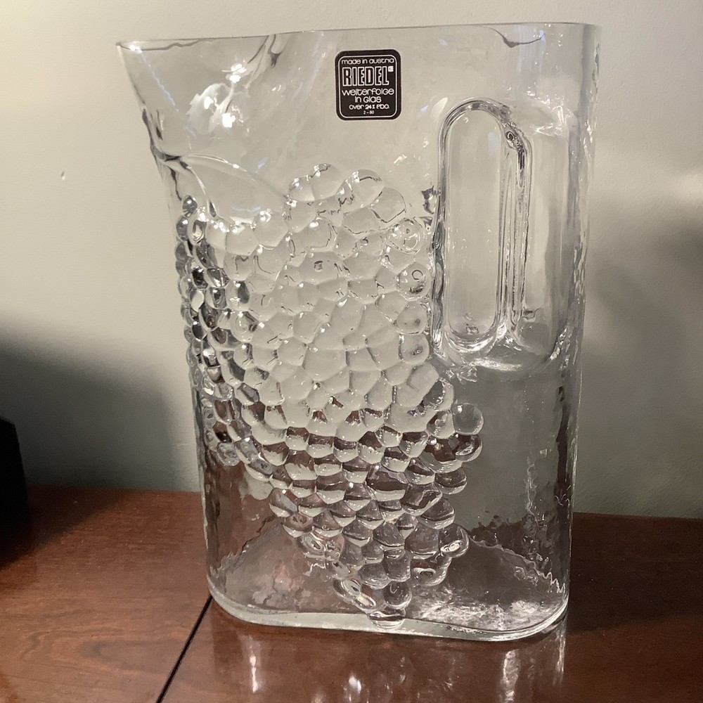 Riedel Oval Glass Pitcher With Grape Embossed Design