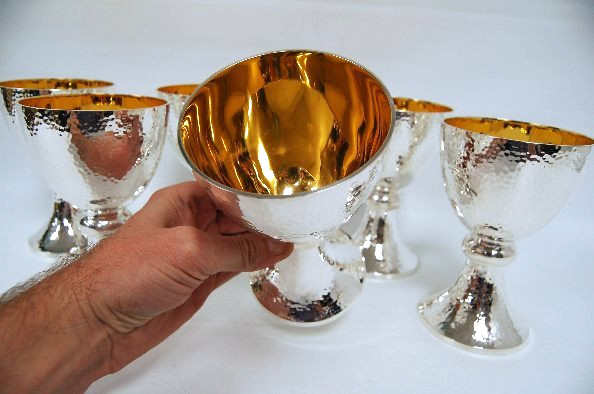 Hand Hammered Silver Plated Communion Cup, Chalice, Silver & Gold, #203