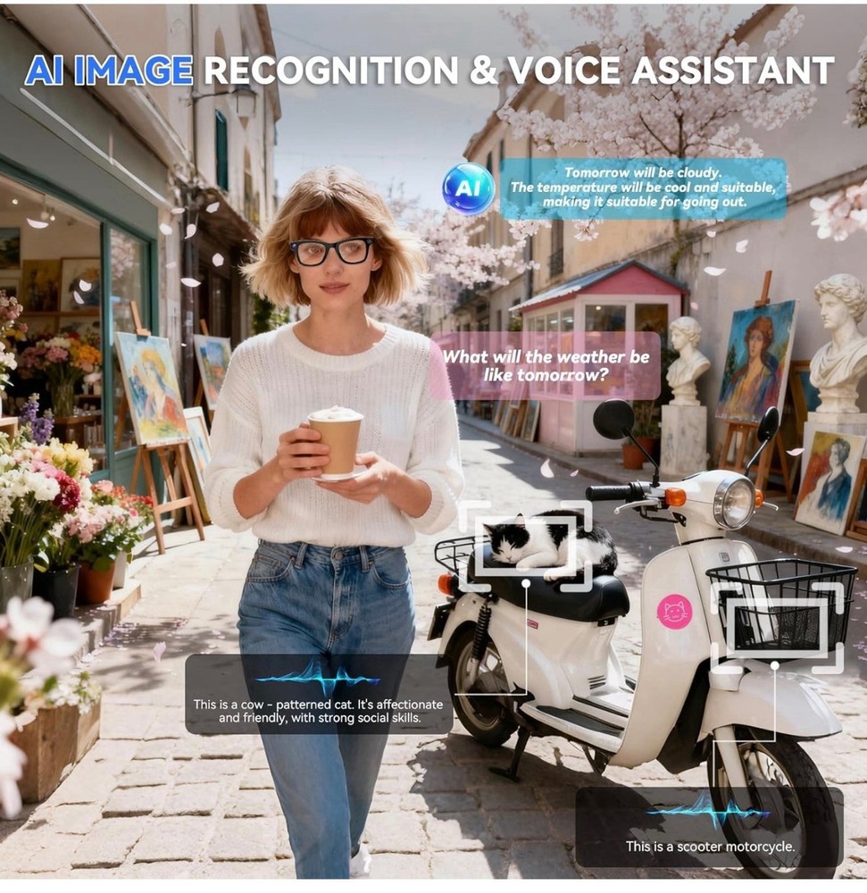 AI Smart Glasses with Camera, 8MP HD