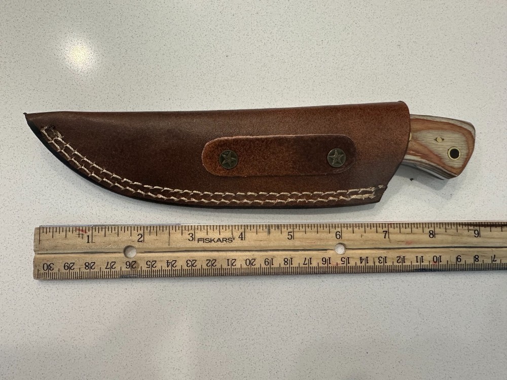 Handmade Damascus 8" Fixed Blade Knife & Leather Sheath