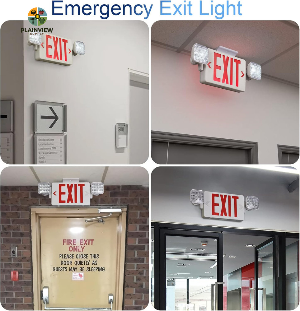 Red Exit Sign with Emergency Lights, 1.0 Meter Plug in Exit Sign with Battery Ba