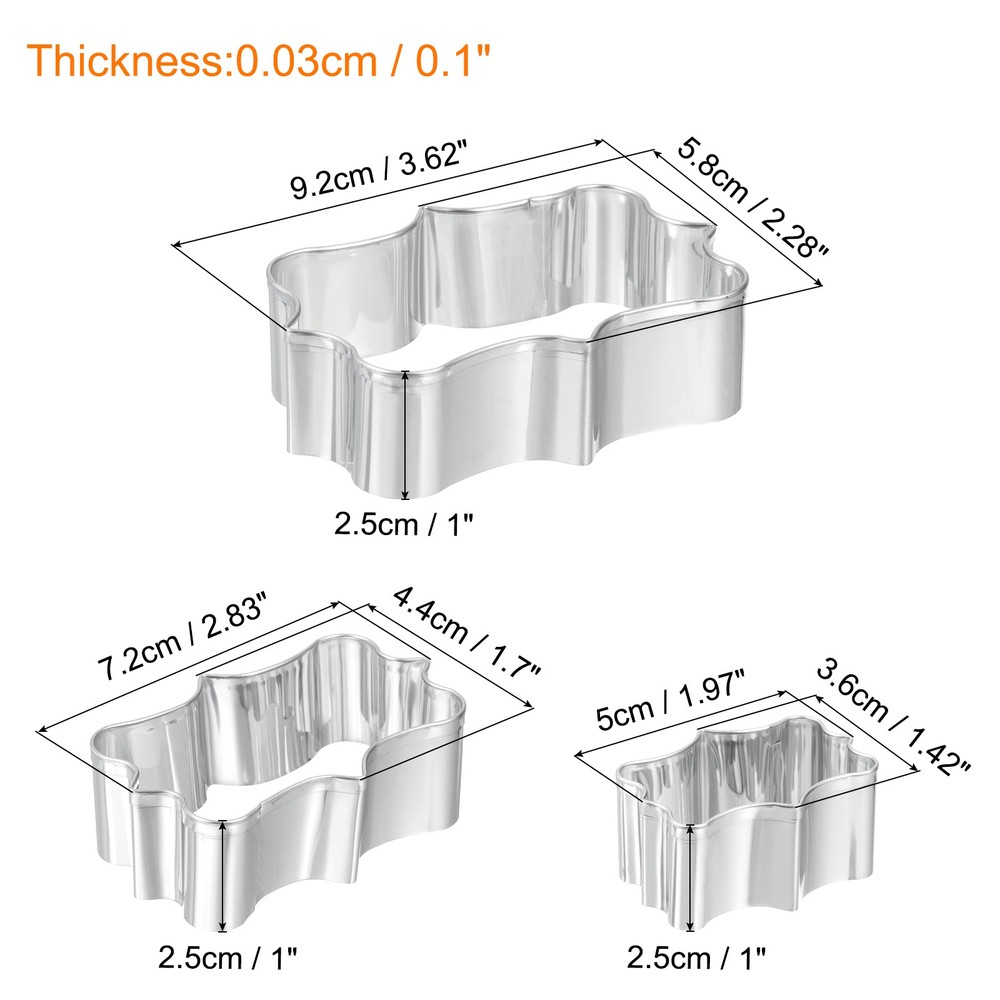 Cookie Cutter Set Rectangular Large + Medium + Small Silver Tone