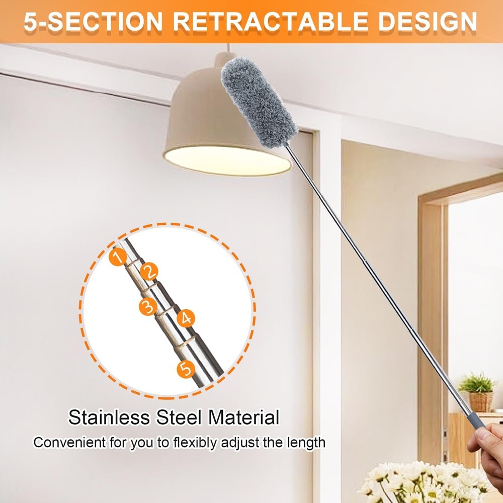 2 Pack Mini Microfiber Feather Duster for Cleaning, with Extendable Pole, Hand W