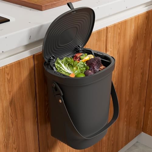 Mountable Silicone Collapsible Kitchen Compost Bin Under Sink, Hanging Black