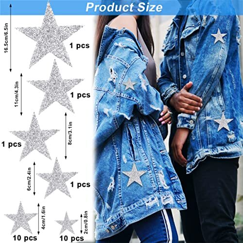 24 Pack Star Shape Rhinestone Patch 6 Sizes Iron Star-Shaped Applique Patch