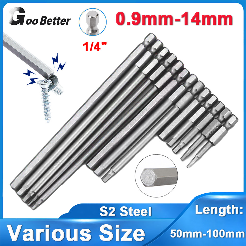 0.9mm-14mm Hex Key Allen Bit Quick Change Connect Impact Driver Drill Bits 1/4"