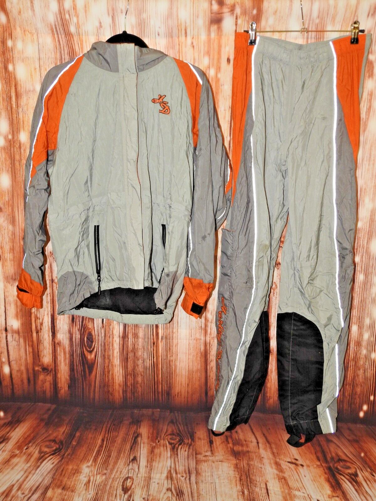 Harley Davidson Black Gray Orange Reflective Medium Rain Suit (Jacket and Pants)