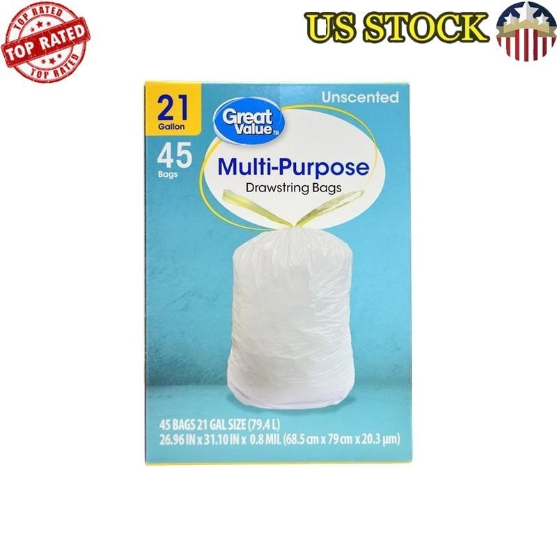 21 Gallon Drawstring Trash Bags Leakproof Tear Resistant 45 Count Multipurpose
