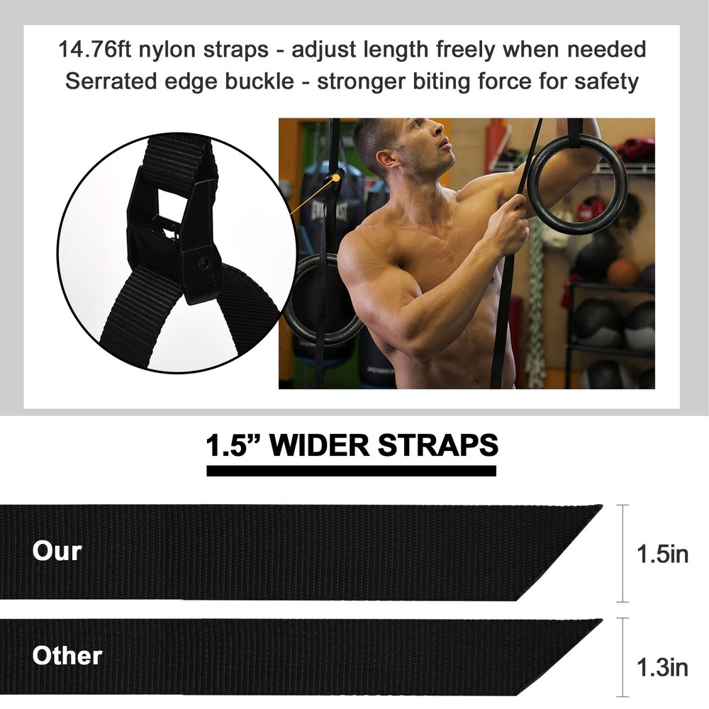 Gymnastic Rings 1100lbs Capacity with 14.76ft Adjustable Buckle Straps Pull U.