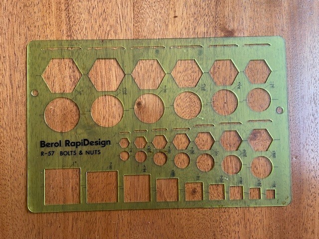 1970s engineering drawing BEROL RAPIDESIGN #R-57 Bolts & Nuts MACHINE DESIGN