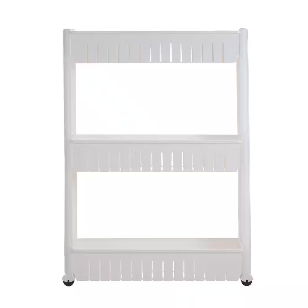 3-Tier White Slim Slide Out Pantry Storage Tower with Wheels