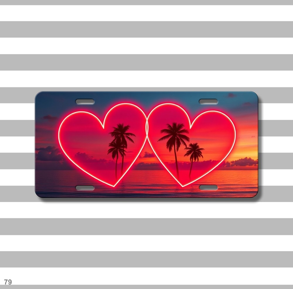 Glowing Double Hearts Design Custom Text License Plate Editable Decor