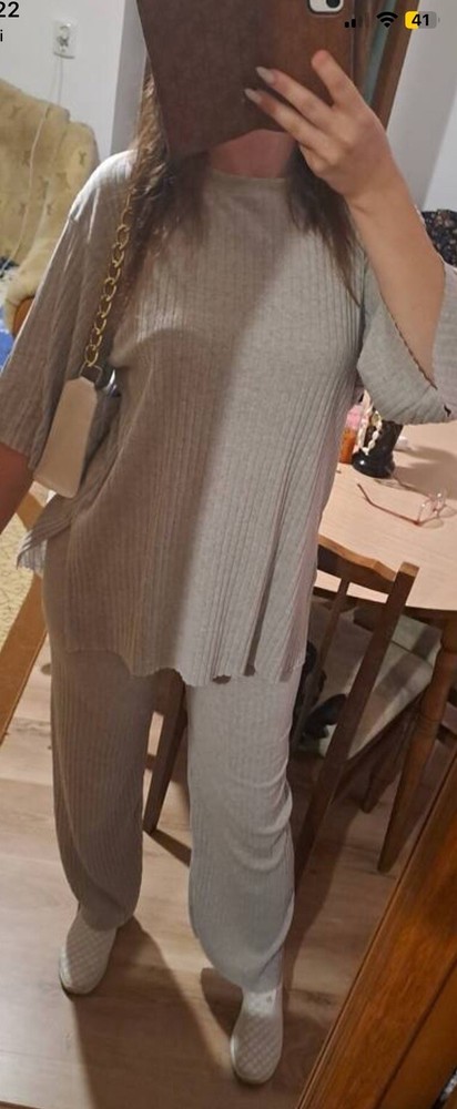 Drop Shoulder Rib-Knit Tee and Trousers Set