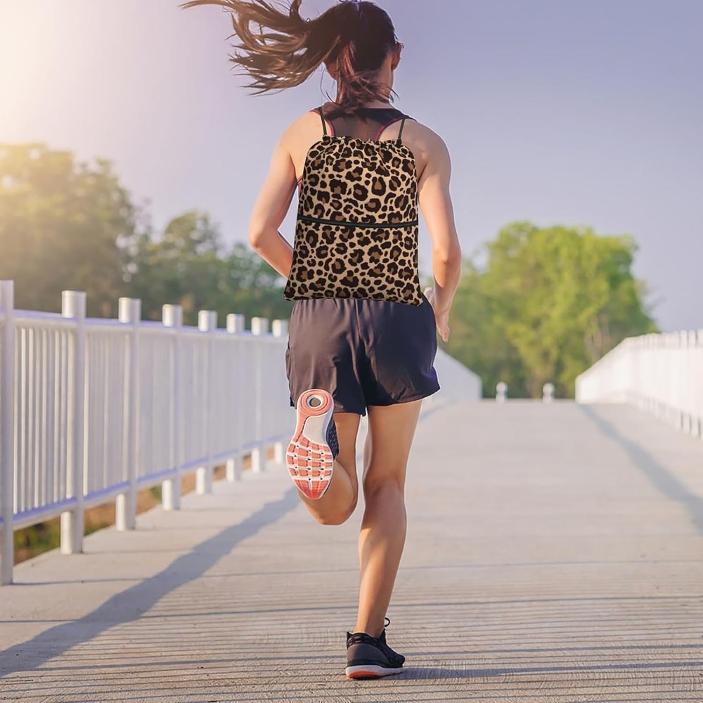Leopard Printing Drawstring Backpack Bag Sport Gym Sackpack Print
