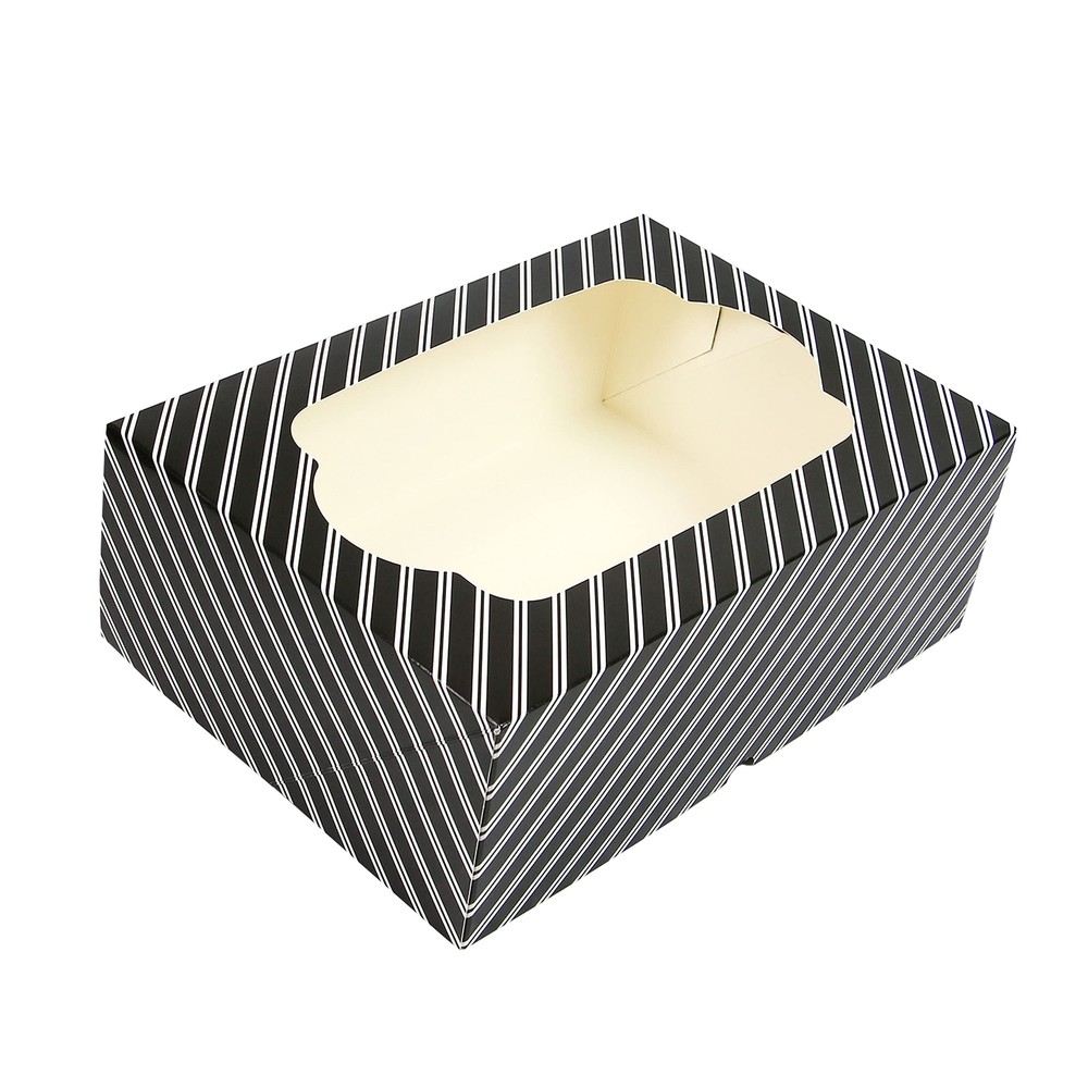 Auto-Popup Extra Deep Quarter Sheet Cake Box with Window Black and White Stri...