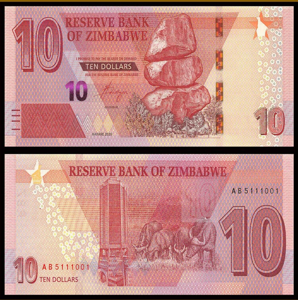 Zimbabwe complete set ($2 to $100) 2019-2020 P-NEW UNC