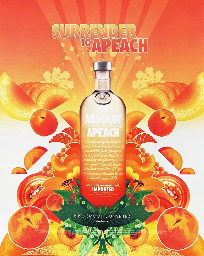ABSOLUT PEACH VODKA Original Vintage Print Advertisement
