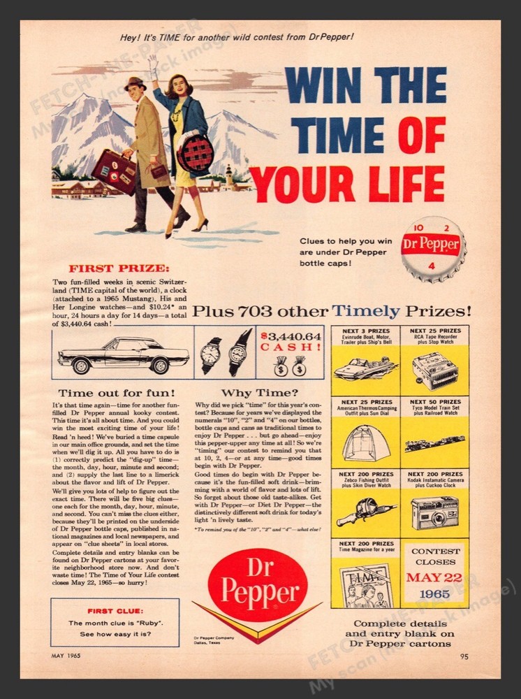 Dr Pepper Sweepstakes 1960s Print Advertisement Ad 1965