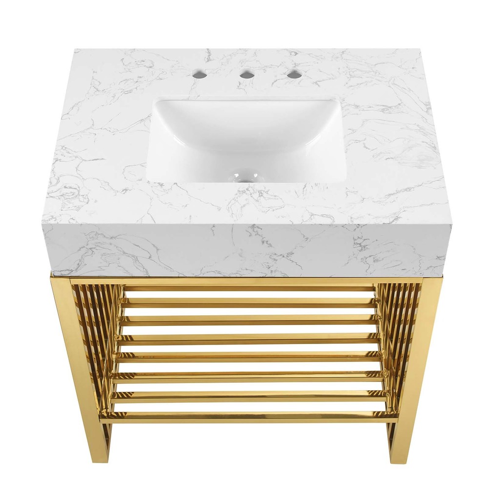 Modway Gridiron 30" Bathroom Vanity in White Gold