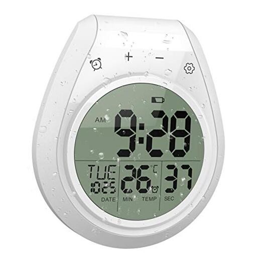 Shower Timer Clock Waterproof, Digital Bathroom Kitchen Wall Clock with LCD