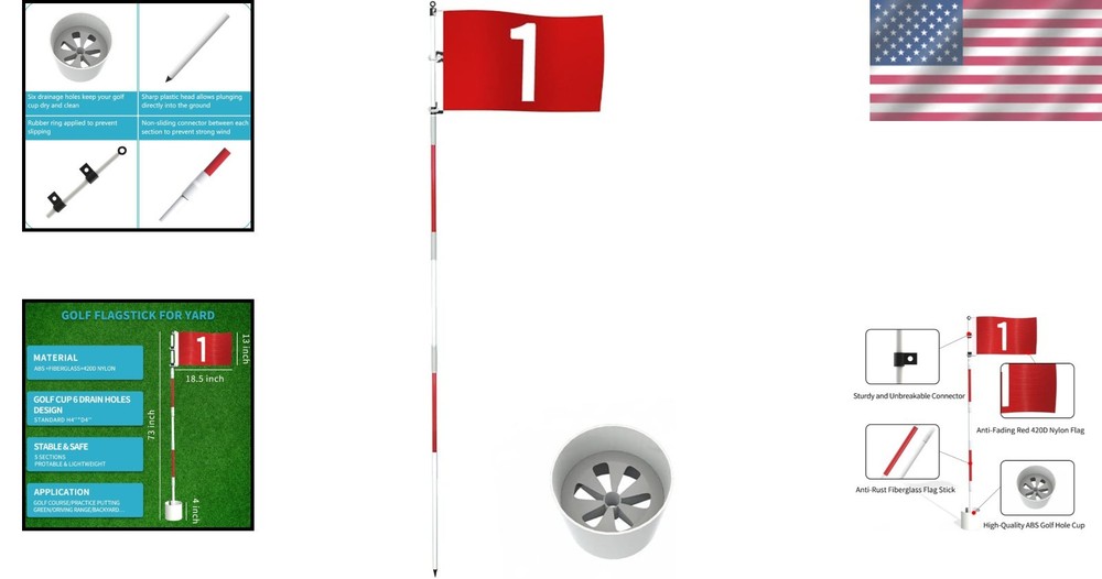 6ft Detachable Golf Flagstick & Cup Set - Durable Practice in Your Backyard