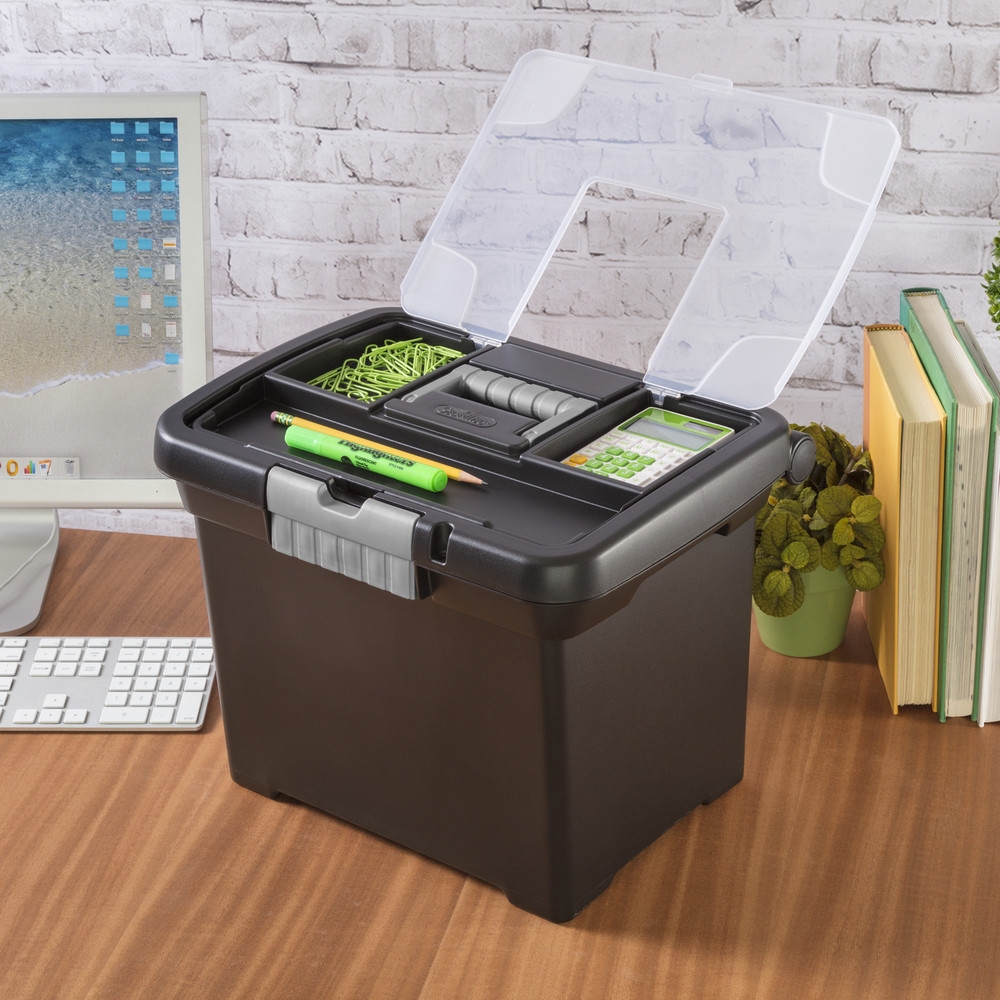 File Box organizer Plastic Storage Bin Portable Home Office Mobile letter-size