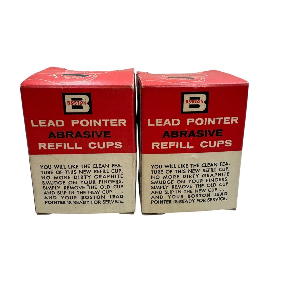 2 Vintage Boston Lead Pointer Abrasive Refill Cups Boxes - Each w/ 3 Refills