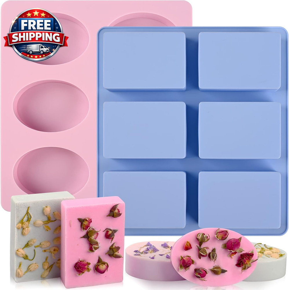 2 Pack Silicone Soap Molds - 6 Cavity Rectangle & Oval Loaf Molds